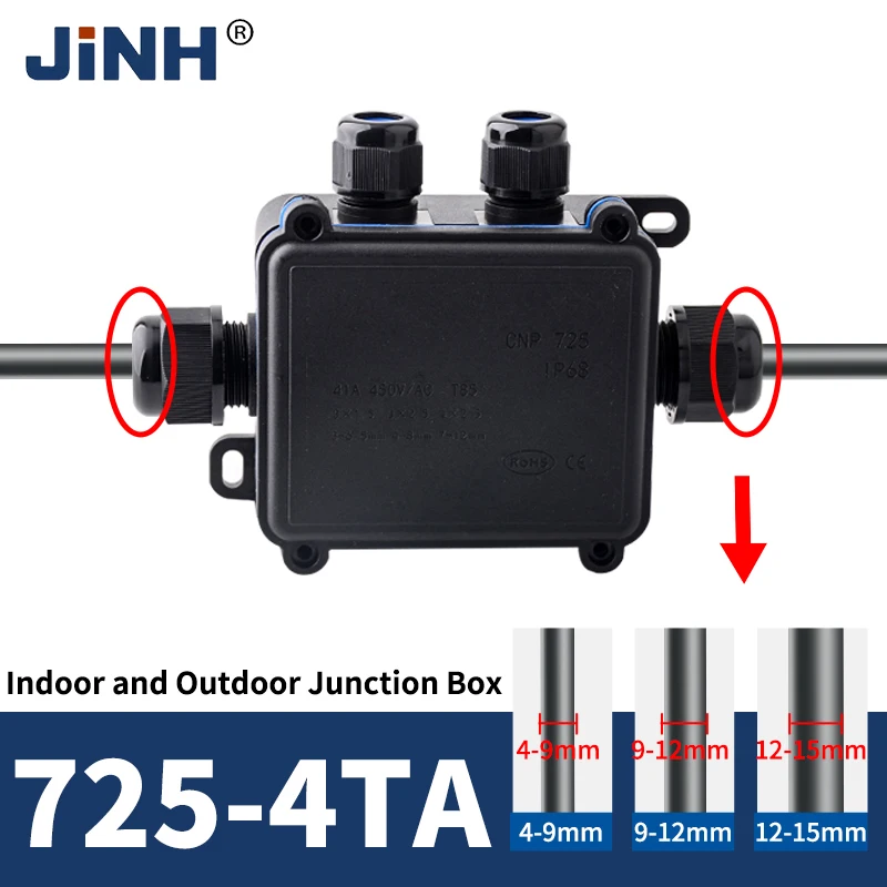 JINH 4 Ways Outdoor Plastic Waterproof Box IP68 Electrical Cable Wire Connector Sealed Junction Box With Terminal CNP725 4 Holes