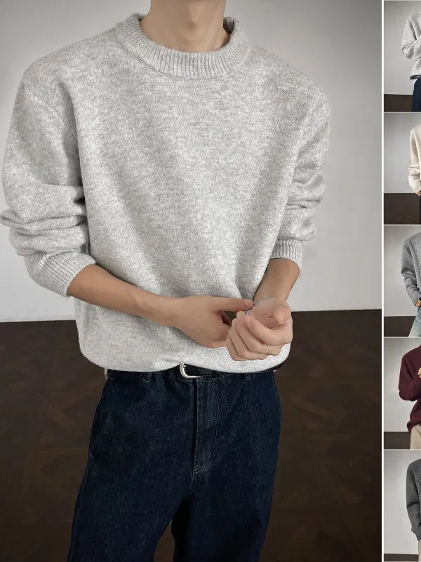 

Мужской зимний теплый свитер из шерсти Hong Kong Sle Thiened, однотонный, модный, для молодежи, в стиле High Street, вязаный