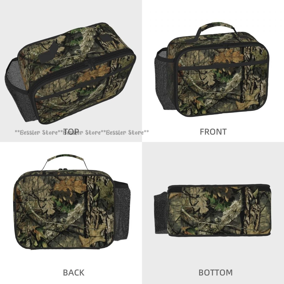 Hand Tote Insulated Lunch Bag Camouflage Tree Leaves Print Thermal Bento Box Handbag for Picnic