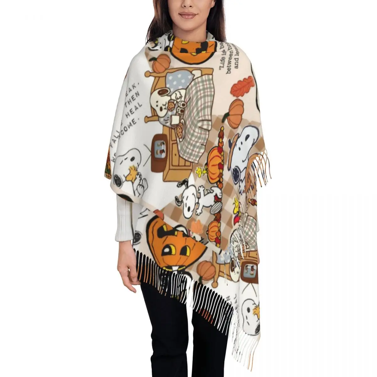 Snoopys Halloween Autumn Scarf for Women Winter Warm Pashmina Shawls and Wrap Long Shawl Scarf for Evening Dress