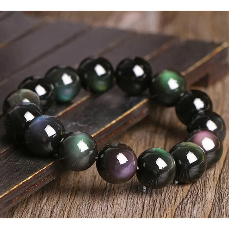 Natural Rainbow Eye Obsidian Bracelet Jewelry Fine Jewelry Recruitment Transport Jade Hand String All Black Buddha Jewelry