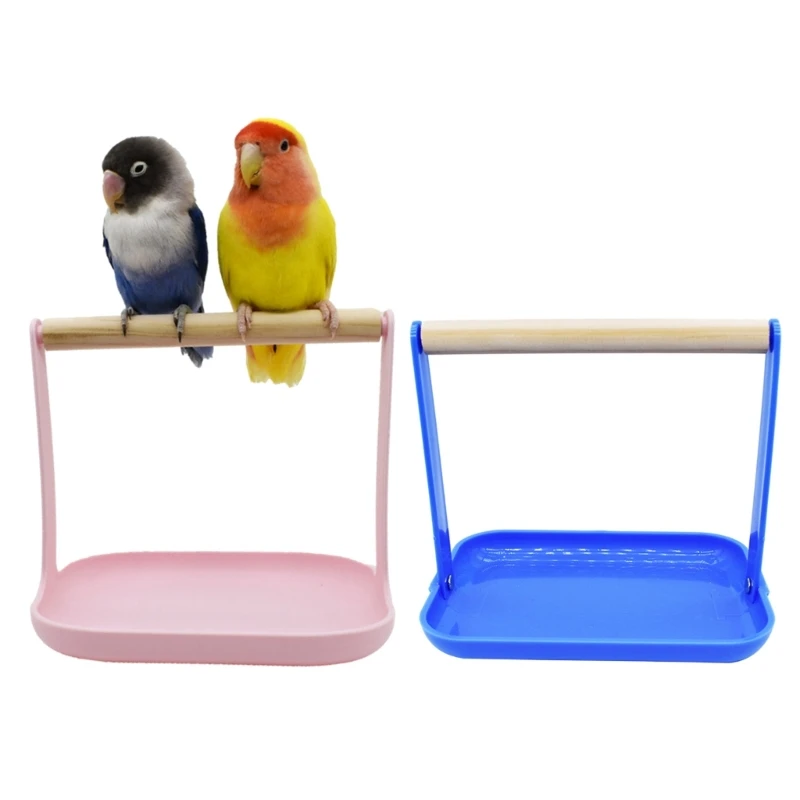 Portable Pet Parrot Playstand Parrots Bird Training Stand Bird Playstand Wood Perch Playground with Plastic Poop Tray