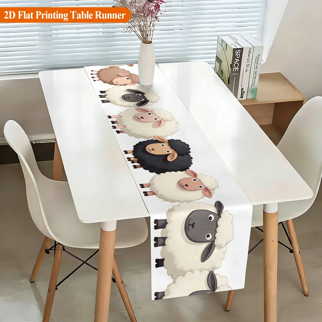 1pc Cute Cartoon Sheep Table Runner Holiday Party Decorative Cloth for Home Kitchen Dining Office Living Room Coffee Table