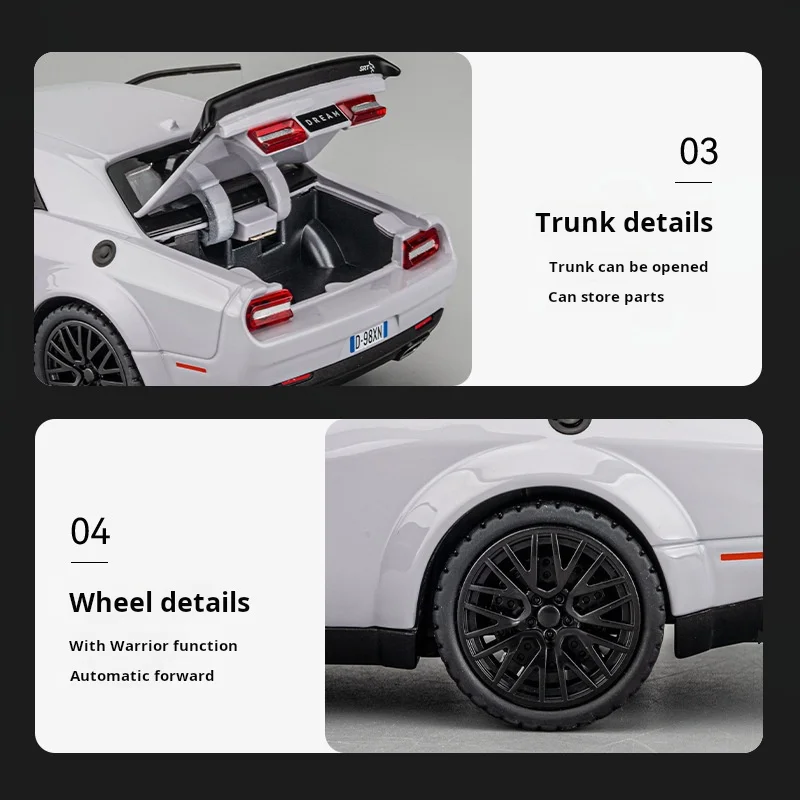 1:32 Dodge Challenger Hellcat Toy Car Scale Die Cast Metel Cars Toy Pull Back Hellcat Model Cars with Sound and Light Hellc