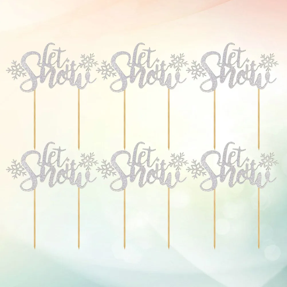 6Pcs Cake Decoration Let It Snow Paper Cake Picks for Christmas Party Cupcake Decor Dessert Table Decorative Supplies