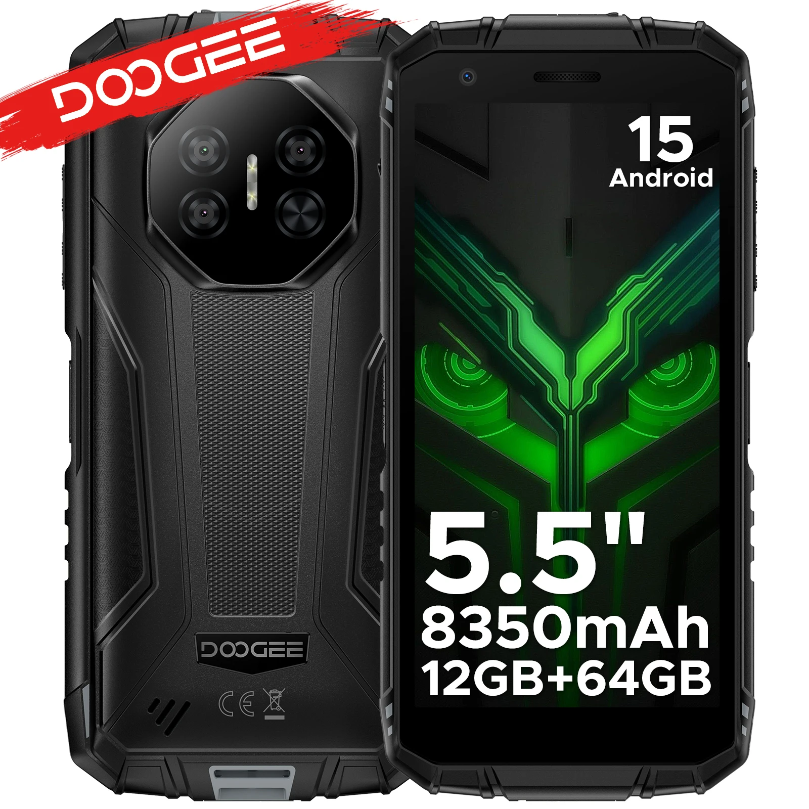 Téléphone robuste DOOGEE Fire 3 5,5 pouces, 12 Go de RAM (3+9), 64 Go de ROM, batterie 8350 mAh, Android 15, Widevine L1, prise en charge de Google Pay, smartphone NFC
