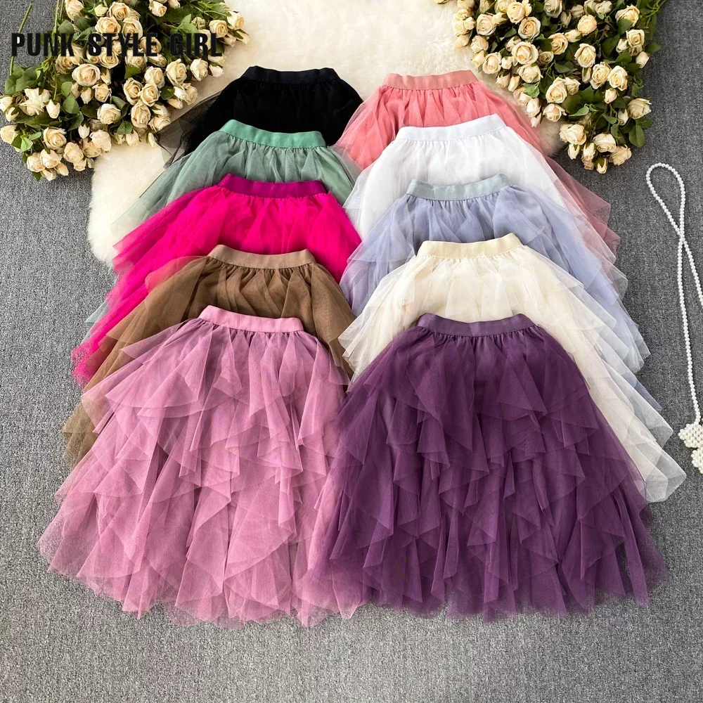 

Irregular Mesh A-line Kawaii Tulle Skirt for Women Ajustadas Female Mini Skirt Sweet Girls Cosplay Vintage Short Skirts Dropship