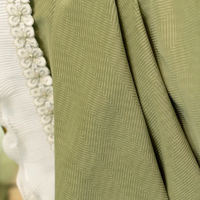 

Matcha Green Nordic French Curtains for Living dining room bedroom Simple Atmospheric Velvet Korean American Guest Curtains