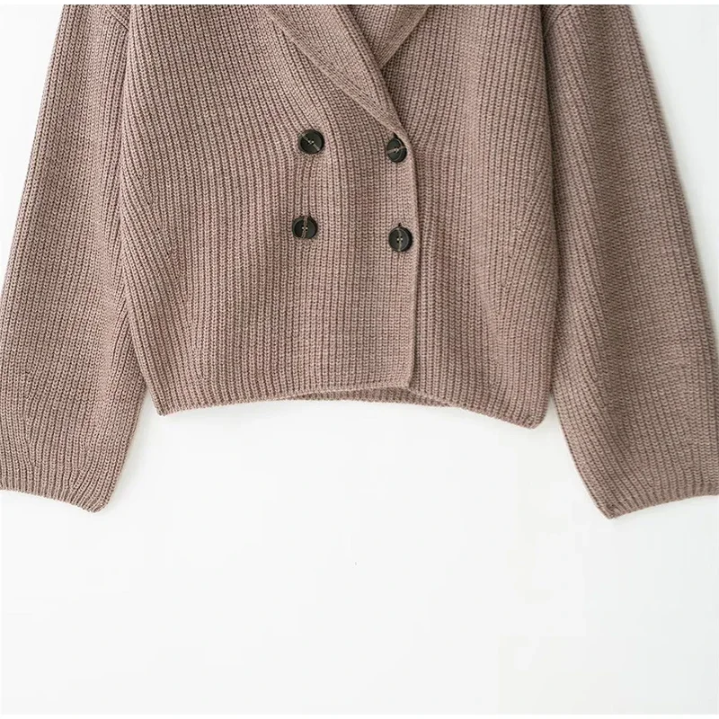 Damen-Strickjacke mit langen Ärmeln, doppelreihig geknöpft, locker geschnitten, im High-Street-Stil, lässige Oberbekleidung, Neu – Detail 8