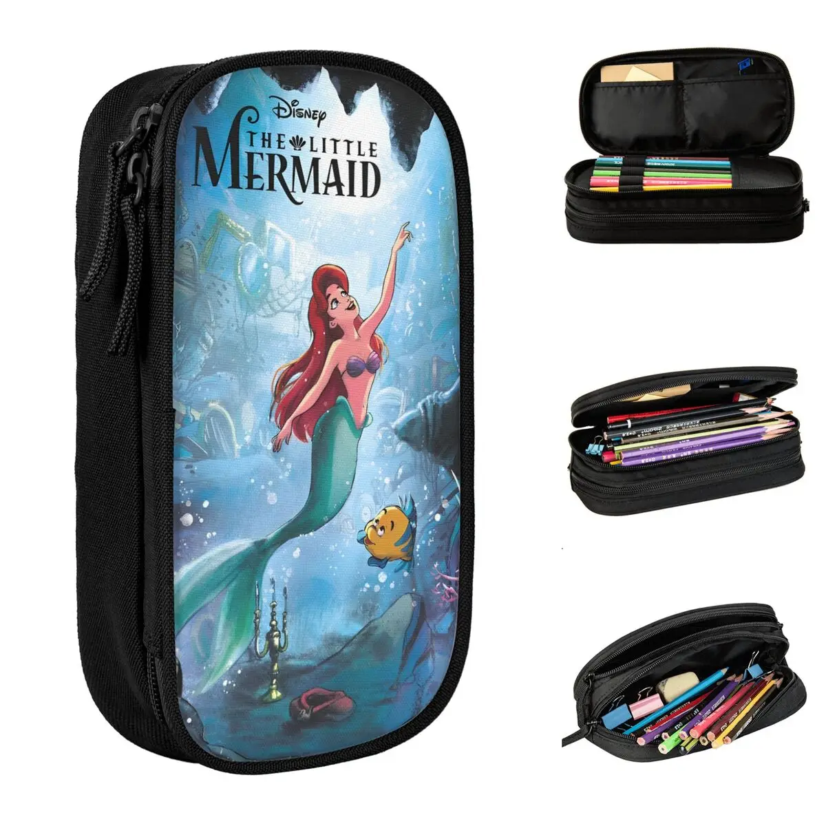 The Little Mermaid Cartoon Pencil Case Ariel Anime Princess Pen Box Bags Girl Boy Big Capacity School Supplies Zipper Pencilcase