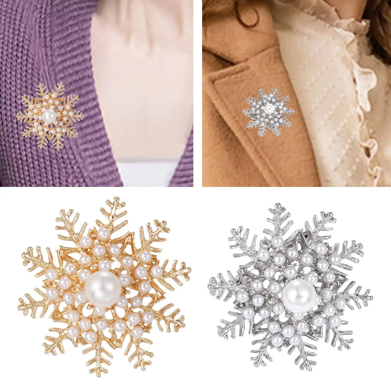 Snowflake Brooch Badge for Women Men Fashion Accessories Bridal Winter Snowflake Brooch for Hat Shirt Sweater Dress Clothing