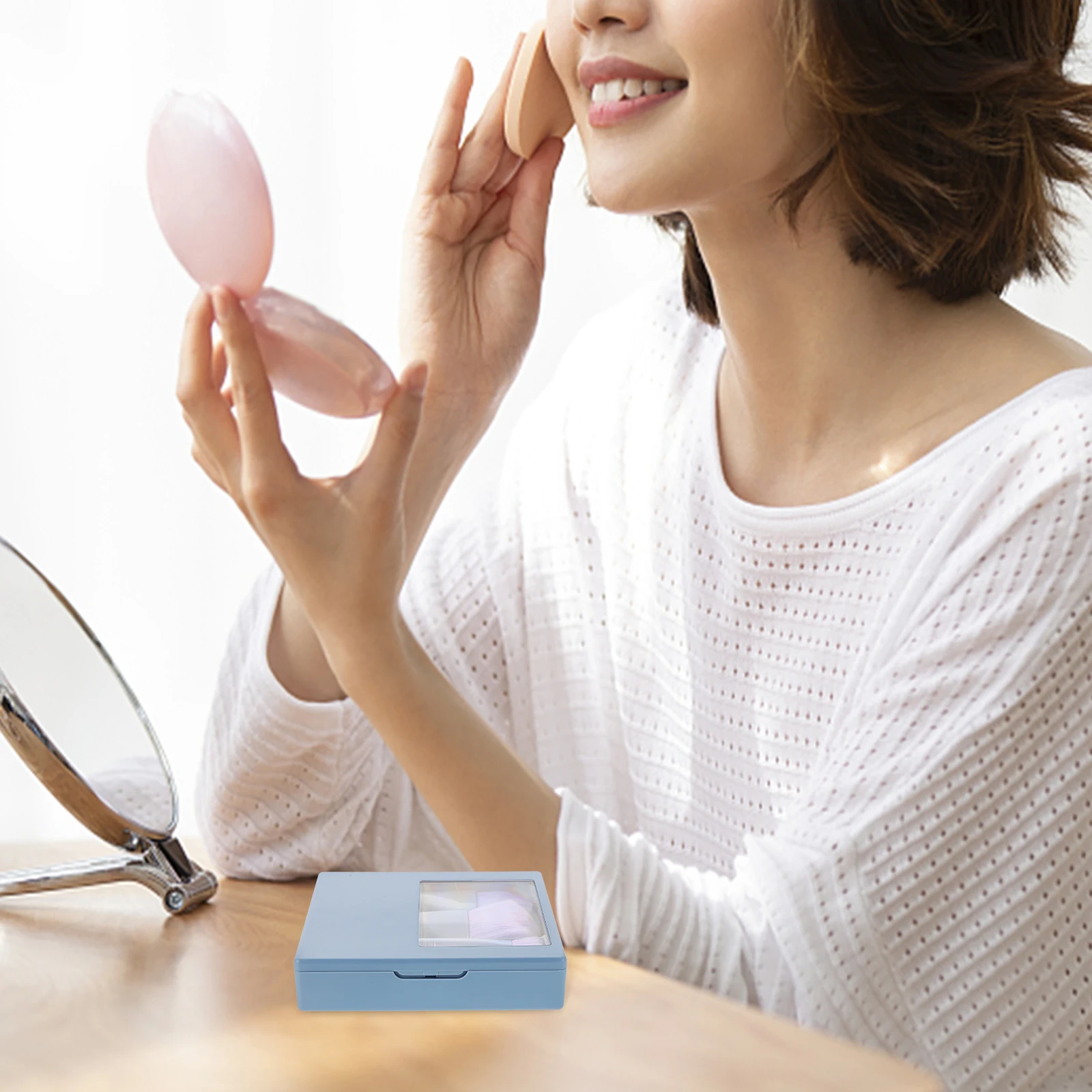 1 set mini set di pennelli per trucco da viaggio custodia compatta con specchio per applicazione di fard in polvere per occhi viso strumenti di bellezza portatili per le donne