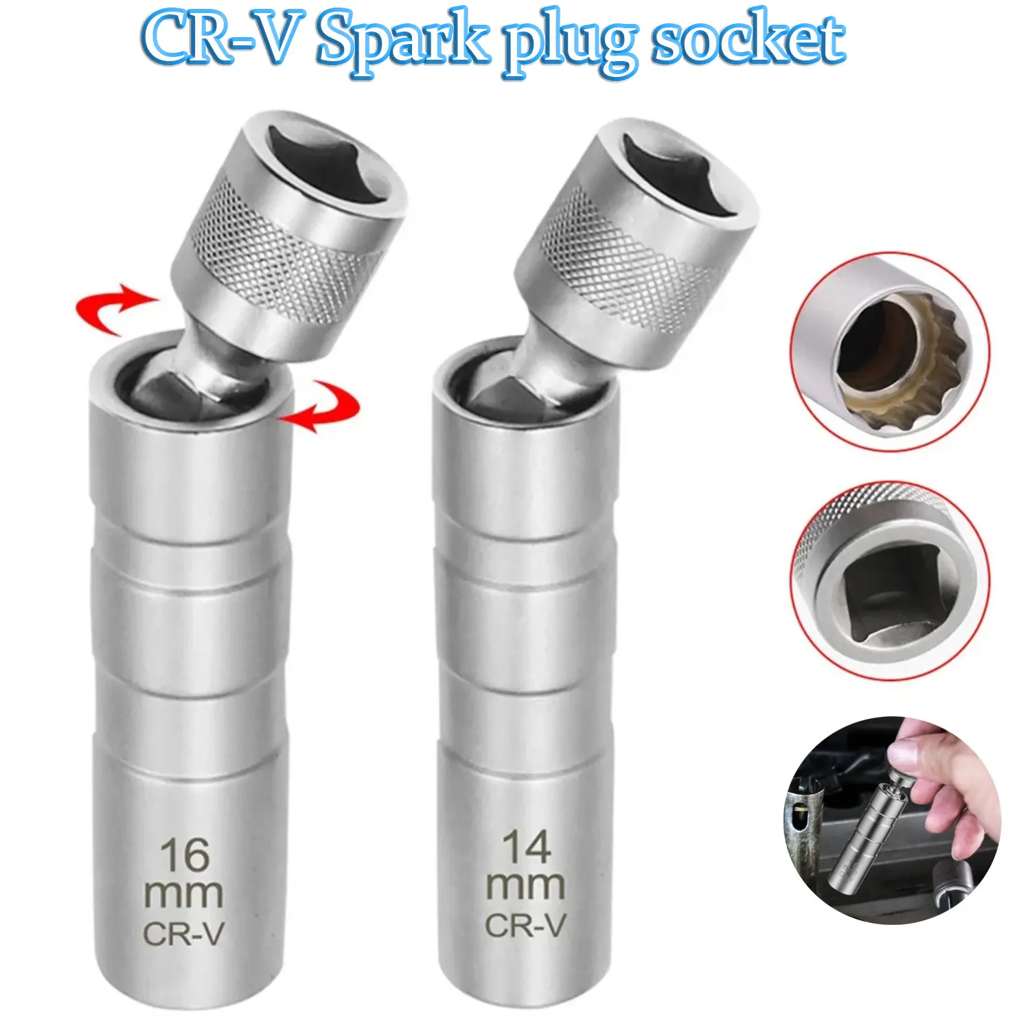 

Spark Plug Socket Wrench Adapter 14mm16mm Set Universal Joint with Magnetic Flexible Socket Thin Wall 3/8" Drive Car Repair Tool