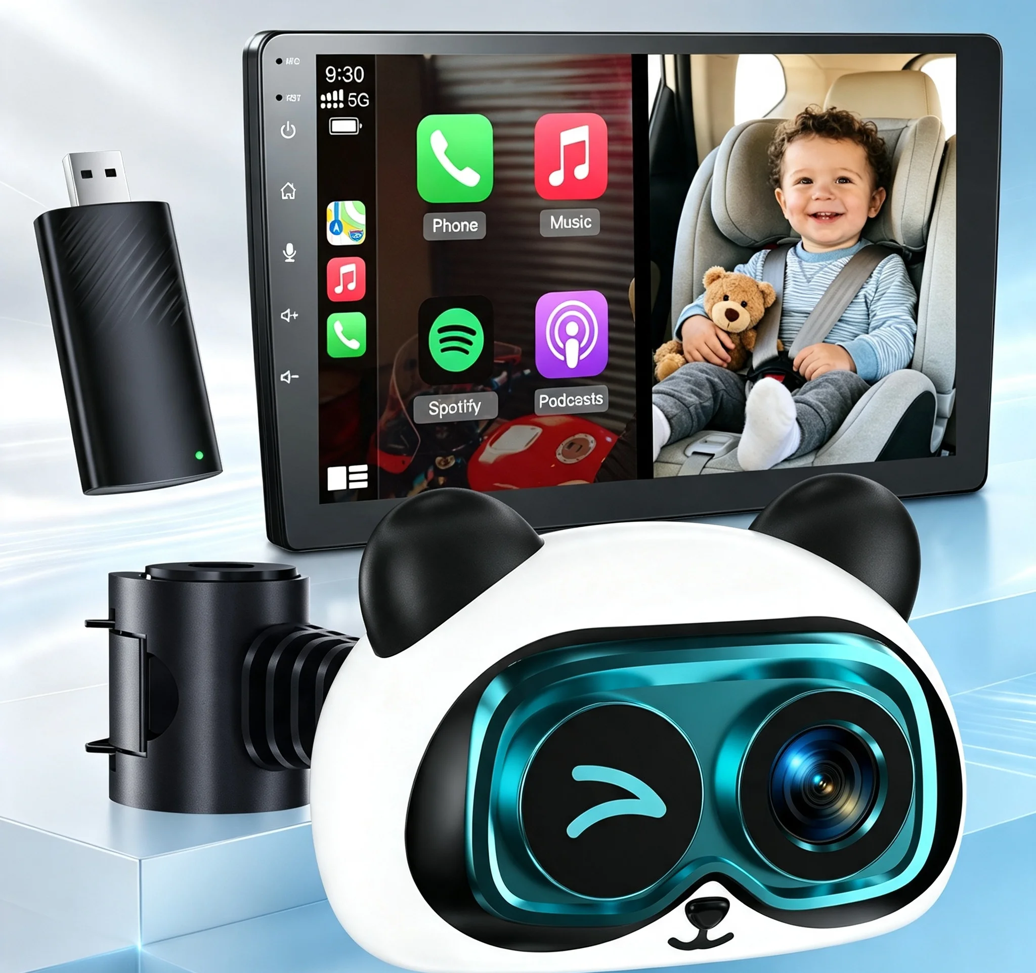 LGOODVINVehicle-mounted monitoring camera, CarPlay vehicle system screen casting, vehicle baby monitor, Panda monitoring camera