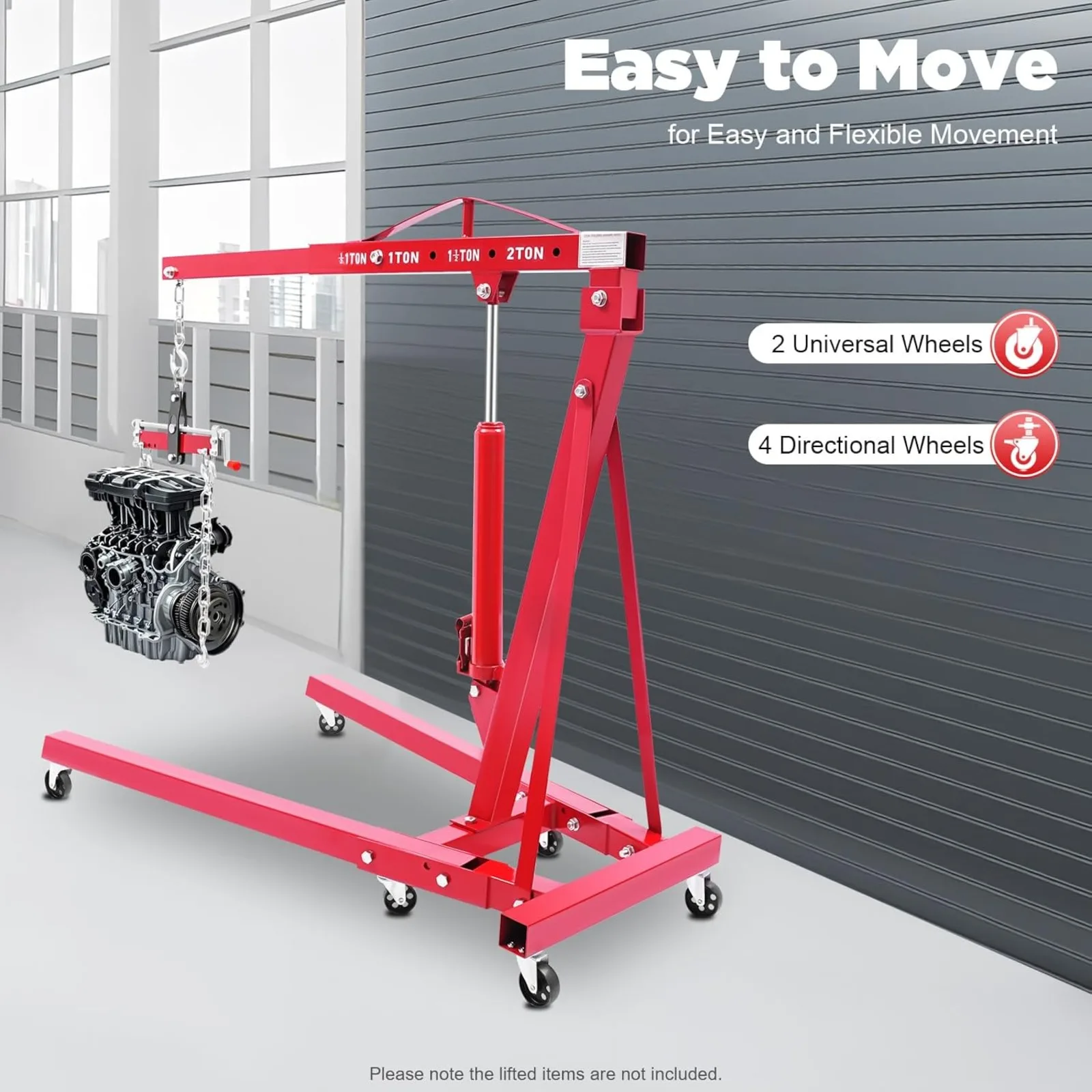 

Folding Hydraulic Engine Hoist, 4400 LBS Heavy Duty Cherry Picker with Lever and 6 Casters Hydraulic Engine Shop Crane for Garage Workshop Warehouse