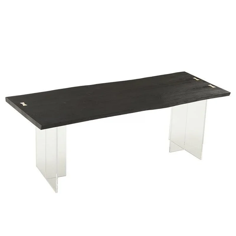 

Stillwind carbonized black solid wood dining table, log large board eating table, acrylic ash wood suspended dining table