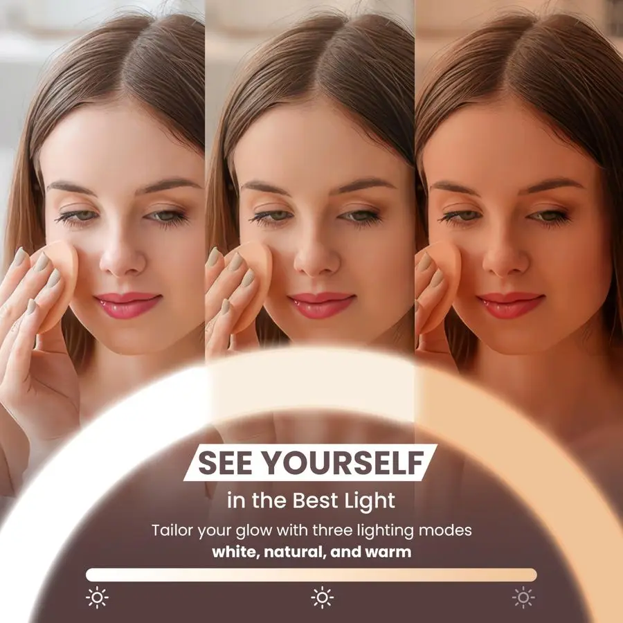 Miroir de maquillage à 9 lumières LED, rechargeable, miroir de courtoisie grossissant 1X 10X avec 3 lumières de couleur, hauteur réglable, grand haut 360