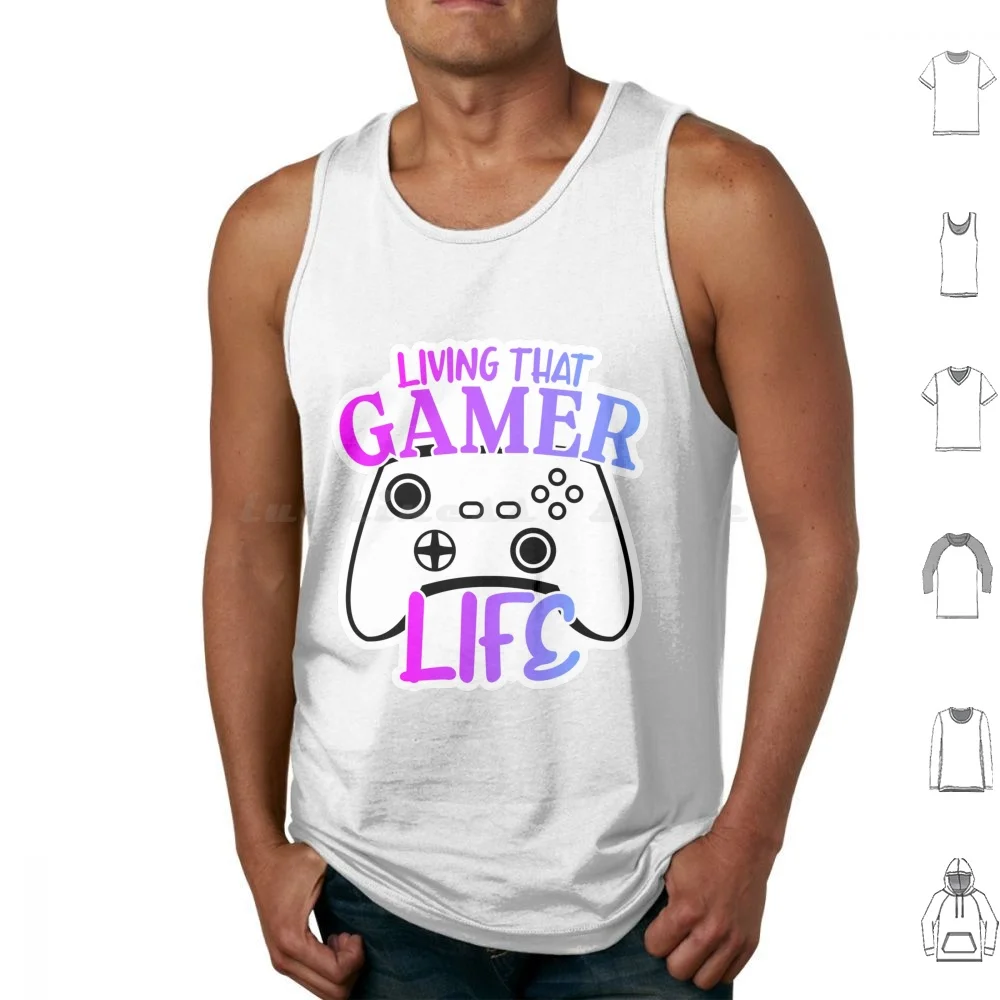 Living That Gamer Life Tank Tops Vest Sleeveless Game Degraded Blue Pink Purple Controller Console Player Gaming Gamer