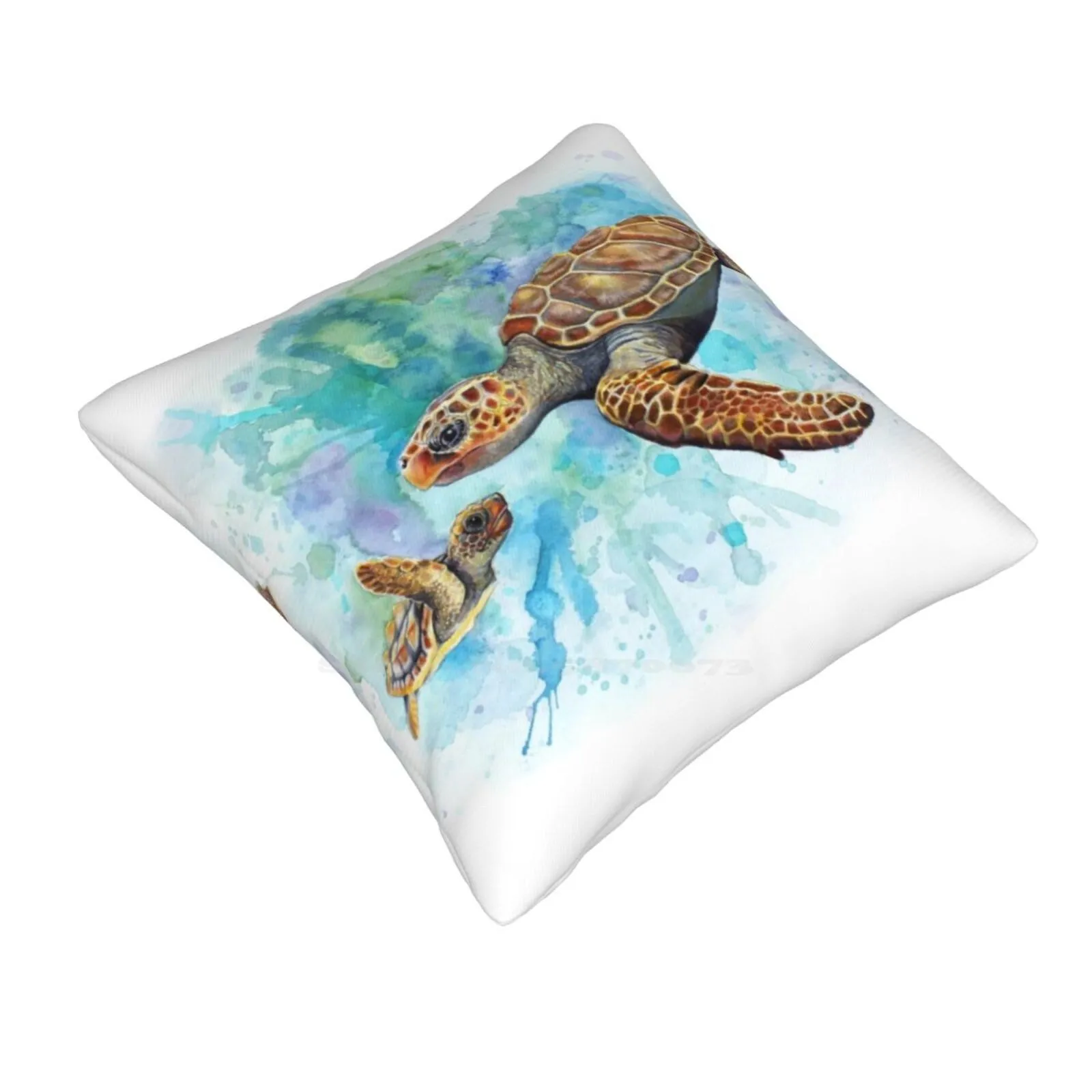 Turtles Watercolour Splash Home Sofa Car Cushion Cover Pillowcase Inky Swallows Inkyswallows Turtles Watercolour Animals Sea