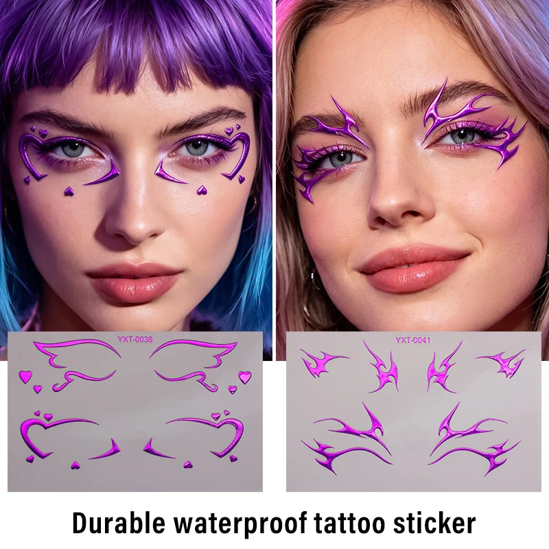 Purple Red Eyes Makeup Stickers Laser Eye Eyeliner Eyebrows Face Art Sticker Decals Halloween New Year Festival Temporary Tattoo - view 3