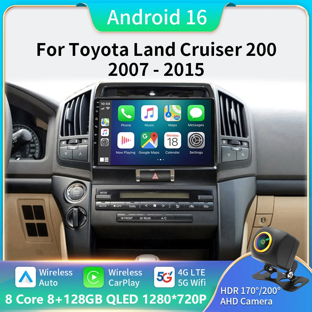 

Android16 Carplay Car For Toyota Land Cruiser 200 2007-2015 Auto Radio Multimidia Player GPS Navigation WIFI 4G Carplay 2DIN DVD