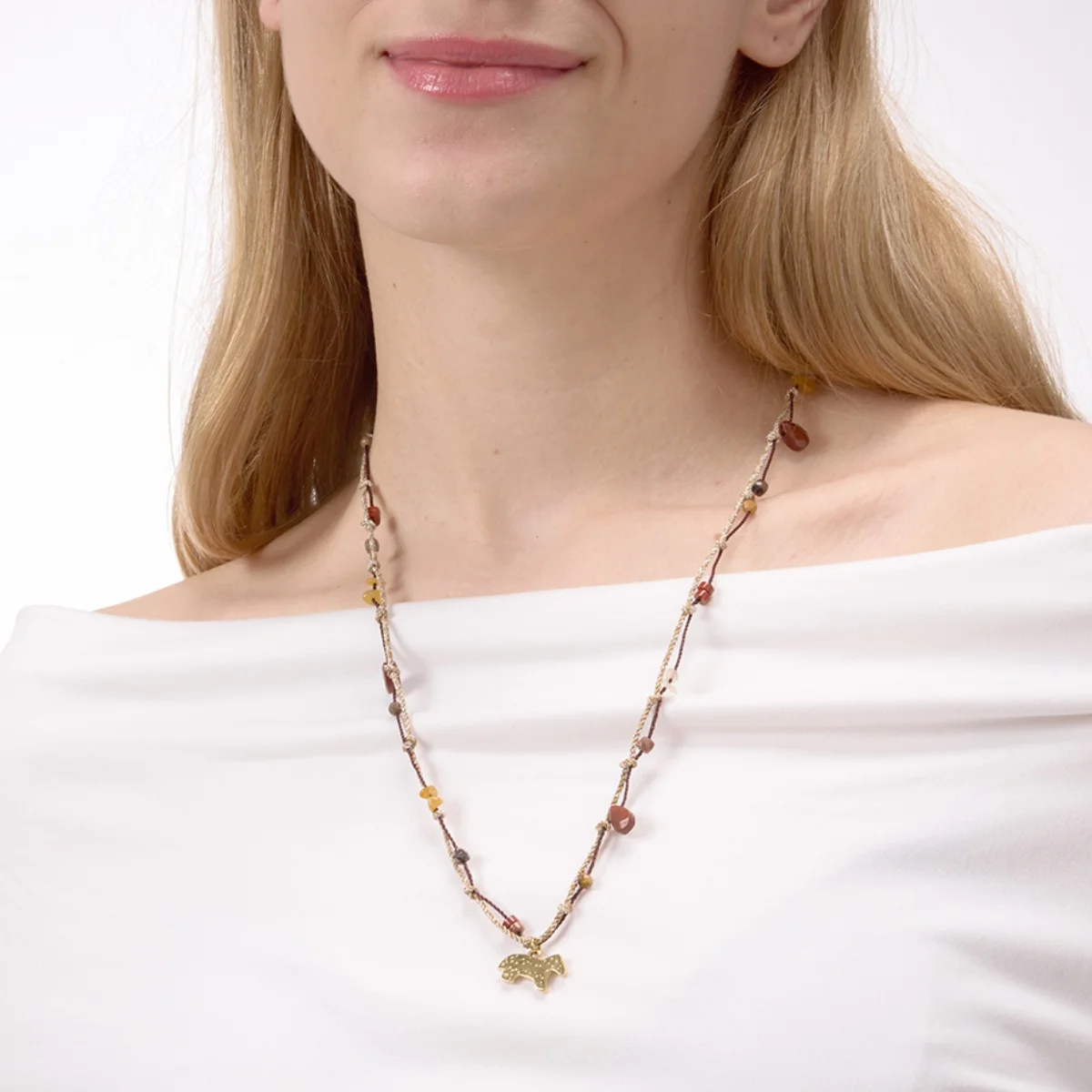 Zora Vintage Trendy Colorful Stone Pony Pendant Rope Chain Necklace 18K Gold Color Plated Stainless Steel Women's Jewelry Party