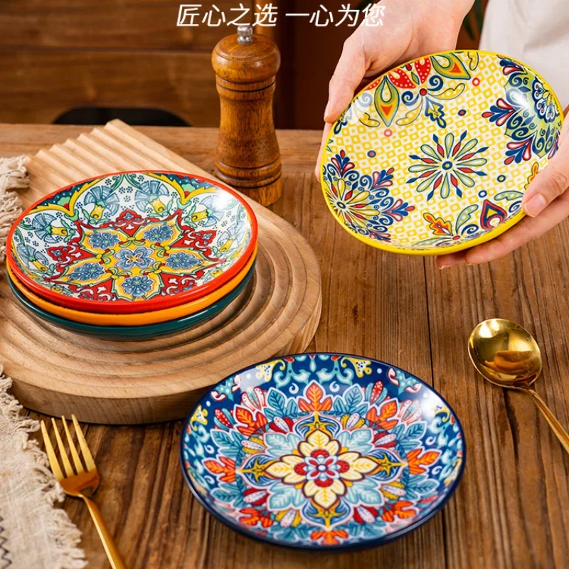 6.5inch Bohemian Ceramic Western Steak Plate High Appearance Level Home Resterant Creative Dish Plate Fruit Plat Dinner Plate