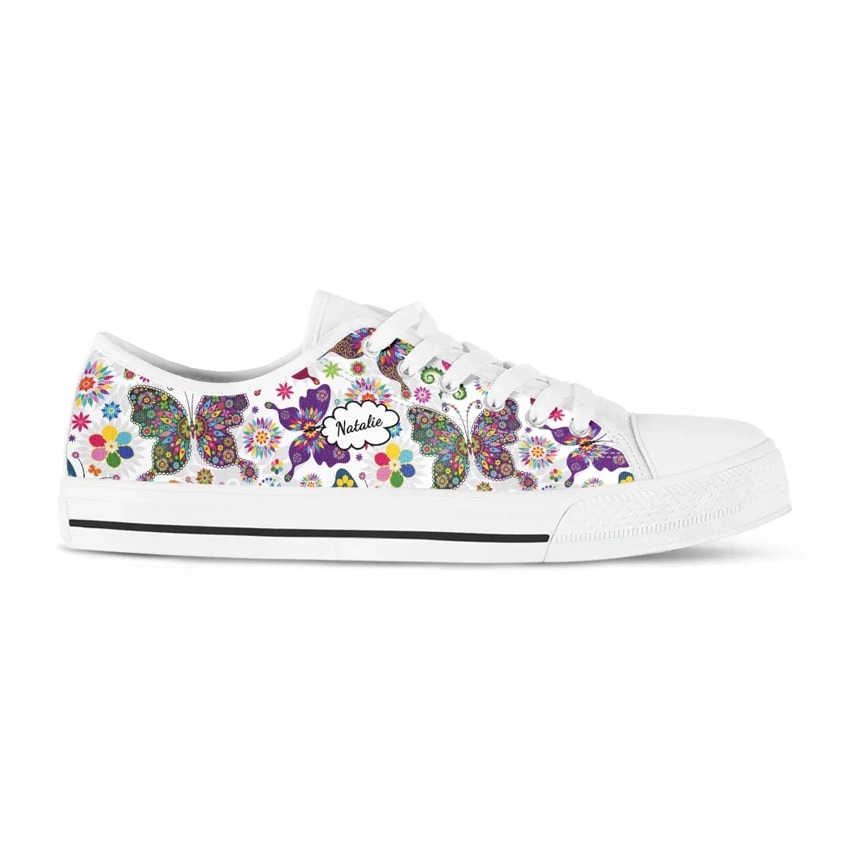 Women Colorful Butterfly Print Canvas Sneakers Comfortable Shoes Flats Casual Women White Black Walking Shoes Zapatillas