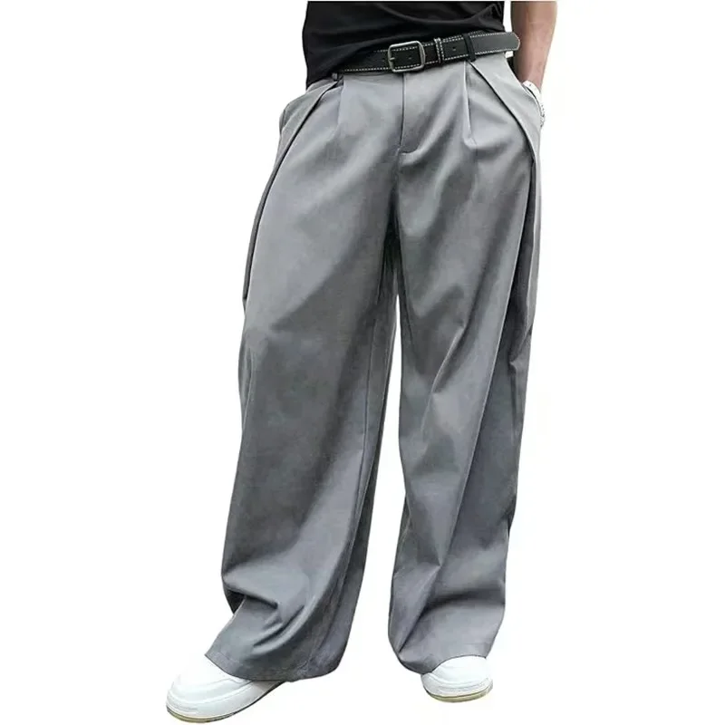 Pantaloni da abito casual di nuova moda primavera autunno uomo pieghettati pantaloni larghi larghi solidi design senso pantaloni larghi alla moda streetwear