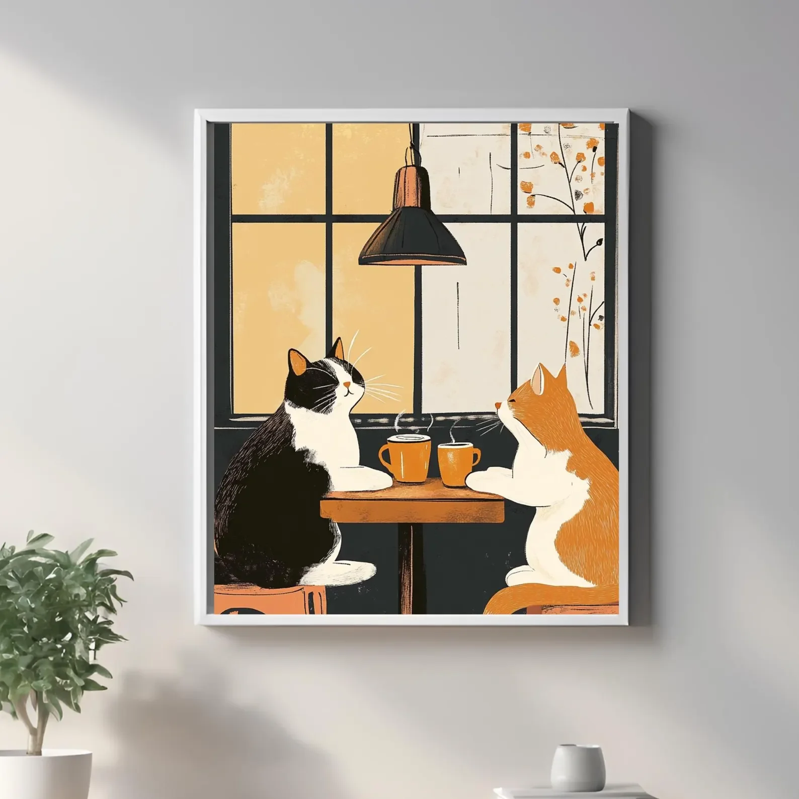Arte de pared de café de gato divertido para propietarios de gatos Tabby y esmoquin, cartel de café de gato negro con estampado de gato Vintage, Kit de animales divertidos únicos