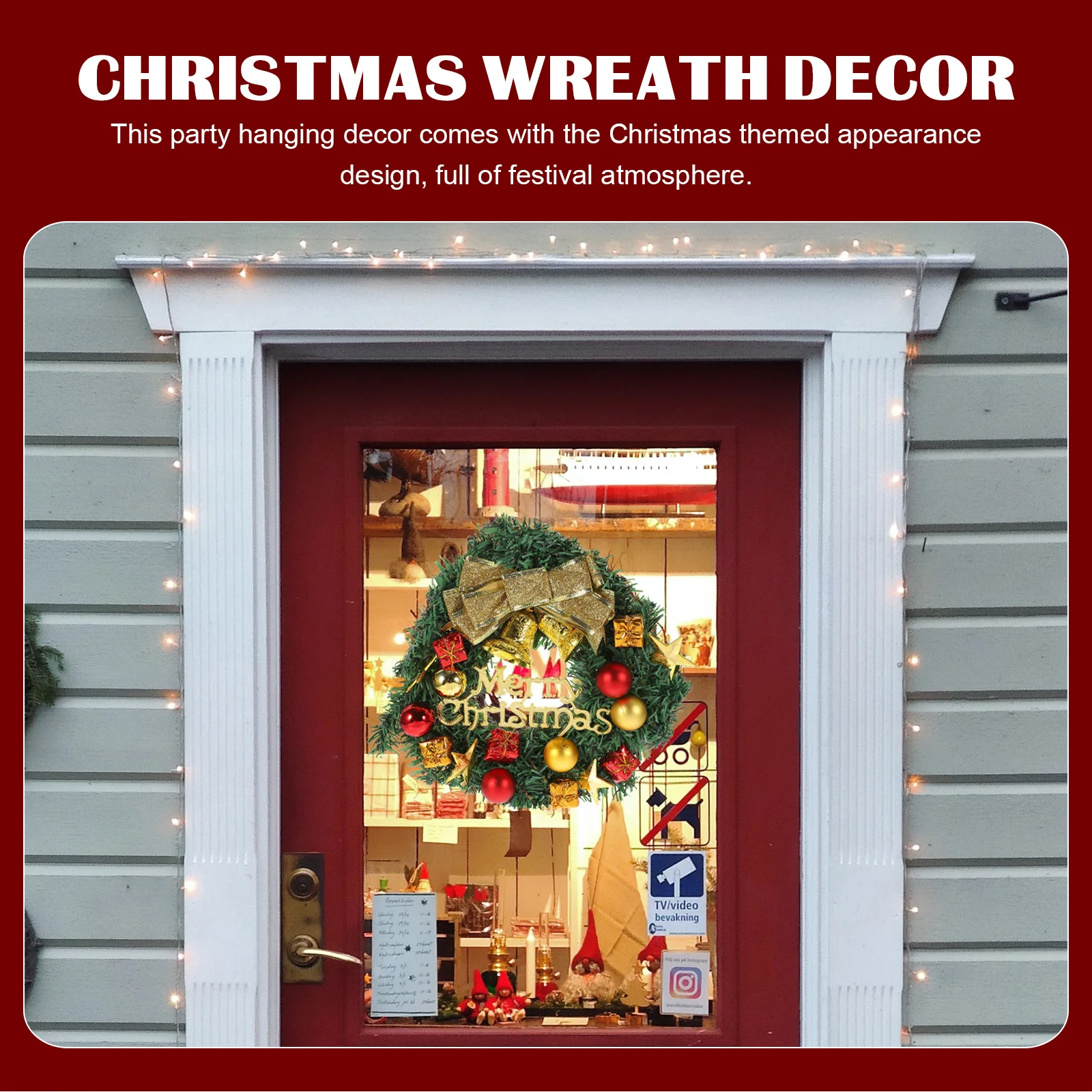 

Christmas Decor Front Door Hanging Wreath Bowknot Xmas Wreath Wall Party Supplies Festival Scene Decoration
