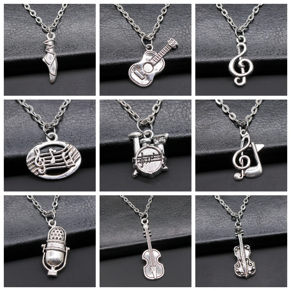 21 Styles New Fashion Music And Dance Necklace Drum Guitar Musical Note Microphone Ballet Pendant Necklace For Girl Women