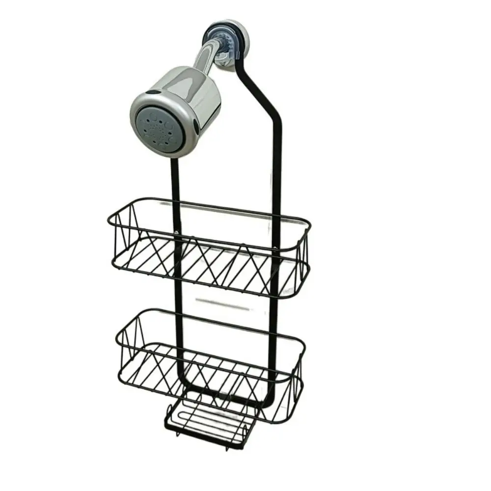 

Hooks Hanging Shower Basket Anti-Swing Rustproof Over Shower Head Organizer Extra Wide Space Detachable Storage Rack Sponge