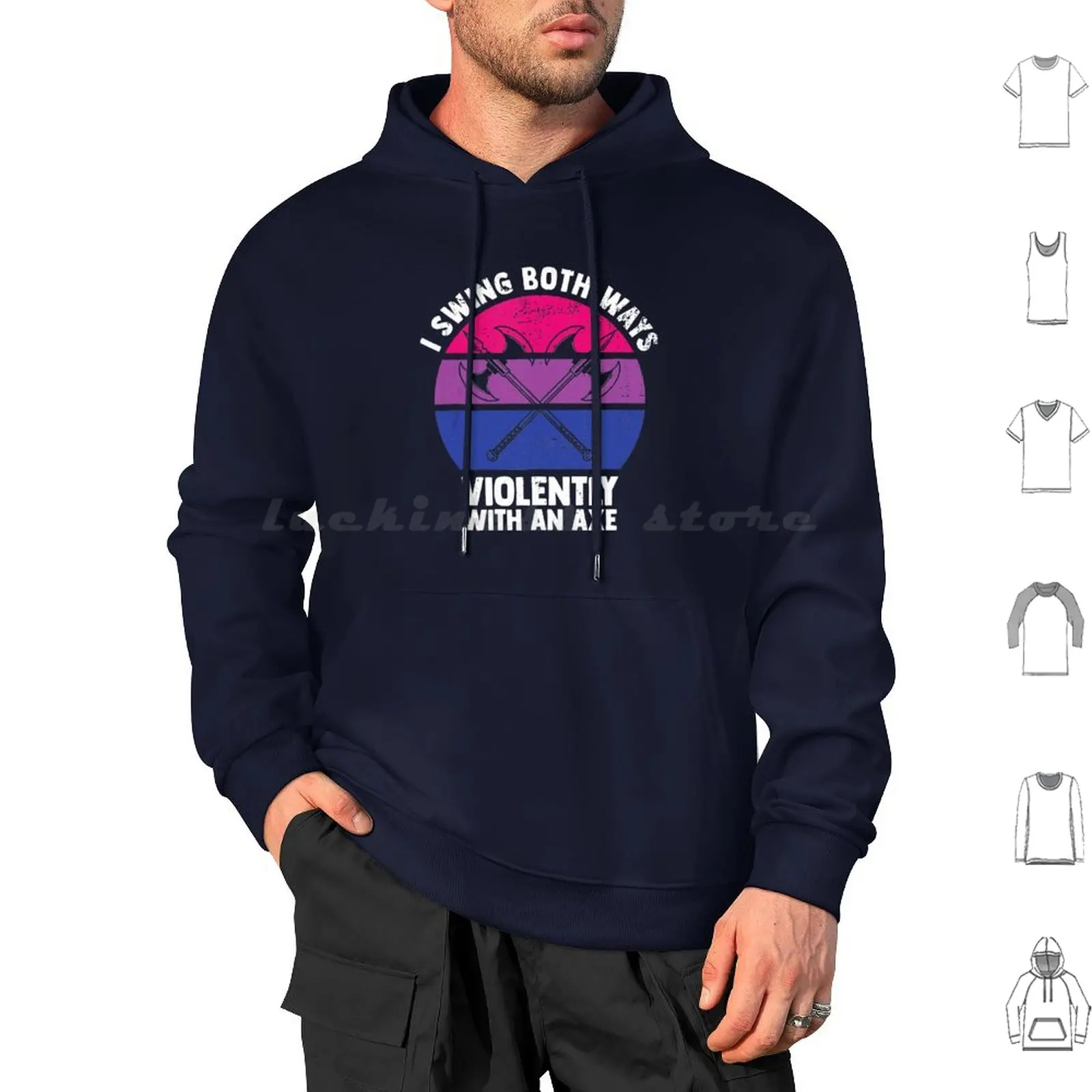 I Swing Both Ways Violently With An Axe Bisexual Pride Hoodie cotton Long Sleeve Bisexual Pride Bi Queer Rainbow