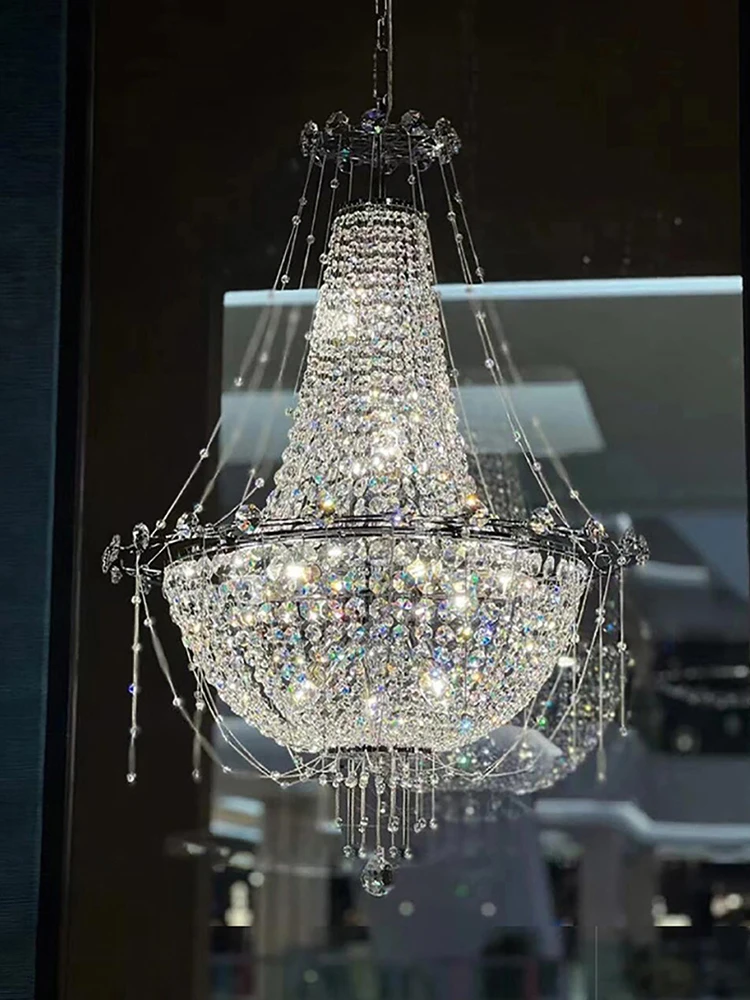 European Luxury French Crystal Chandelier Retro Staircase Villa Designer Opera Lamps Wedding Lighting Fixtures Led Room Lustre