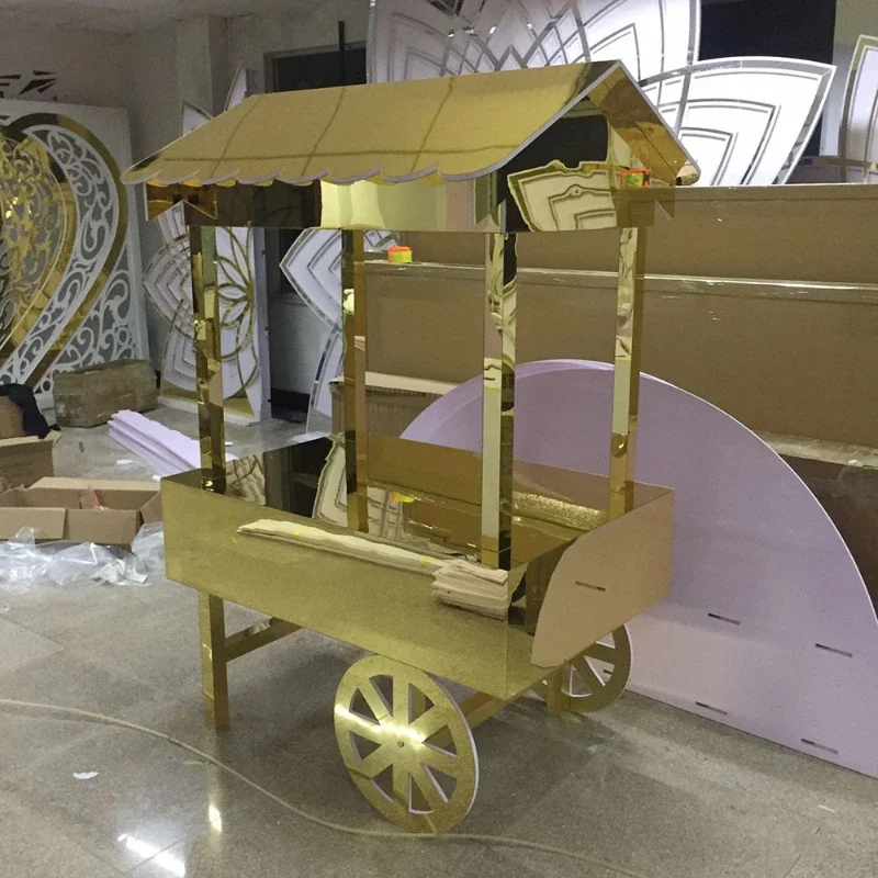 

Customized Candy Bar Cart Wood Pink Can be Pushed Cart wedding Decoration