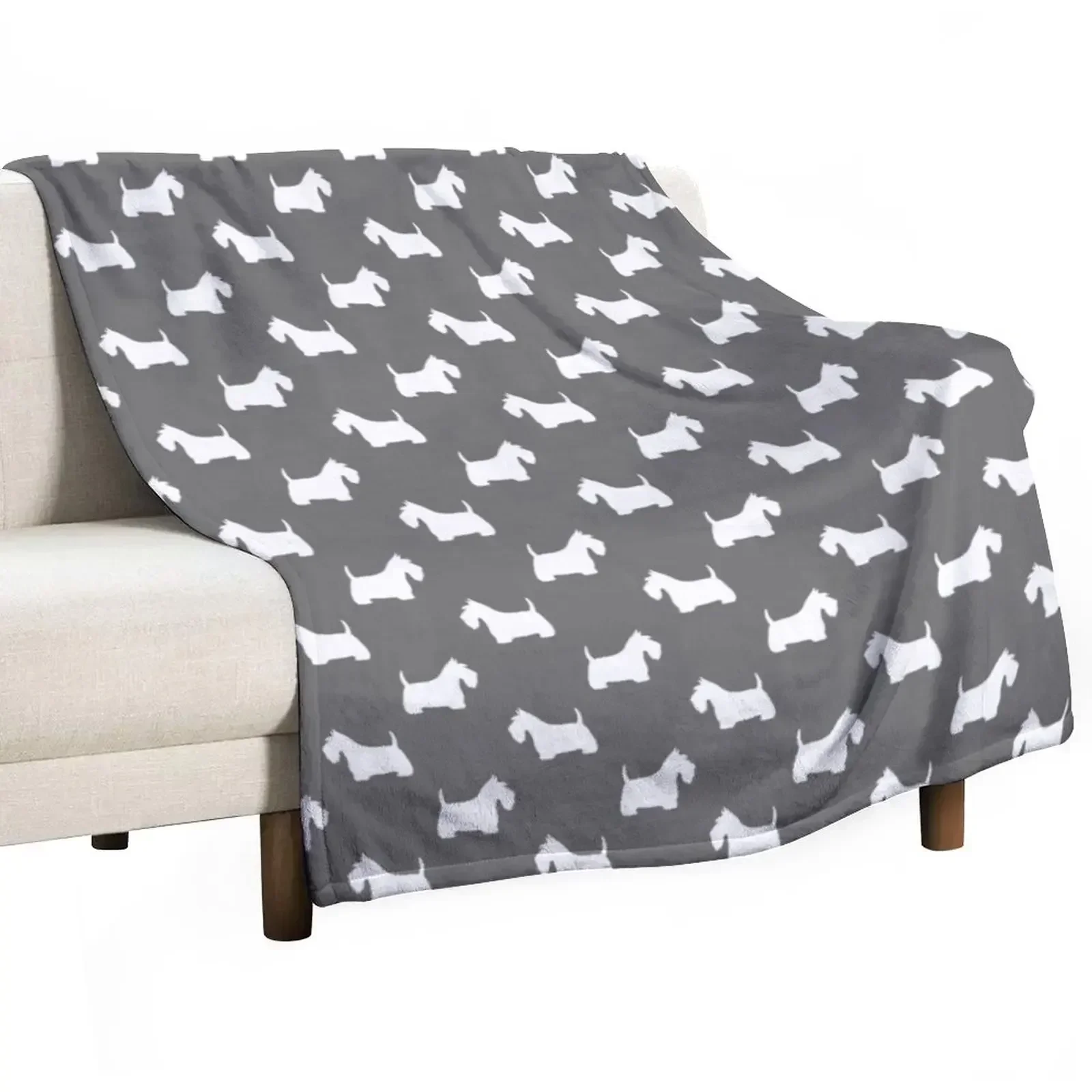 White Scottish Terrier Silhouette(s) Throw Blanket Sofa Throw Softest halloween Picnic Flannel Fabric Luxury Thicken Blankets