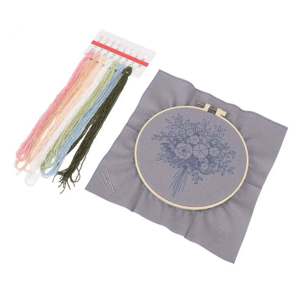 Printed Pattern Embroidery Starter Kit 3D Flower Design Color Thread Set DIY Embroidery Kit Flower Embroidery Kit For Beginners
