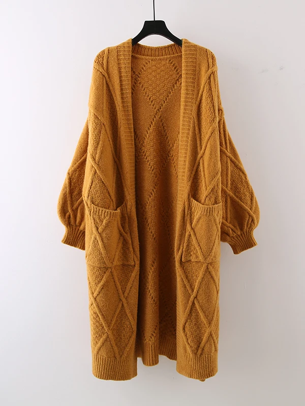 

Утепленный длинный вязаный кардиган для женщин, выше колена, осенне-зимний, теплый, с V-образным вырезом, повседневный, в корейском стиле, универсальный