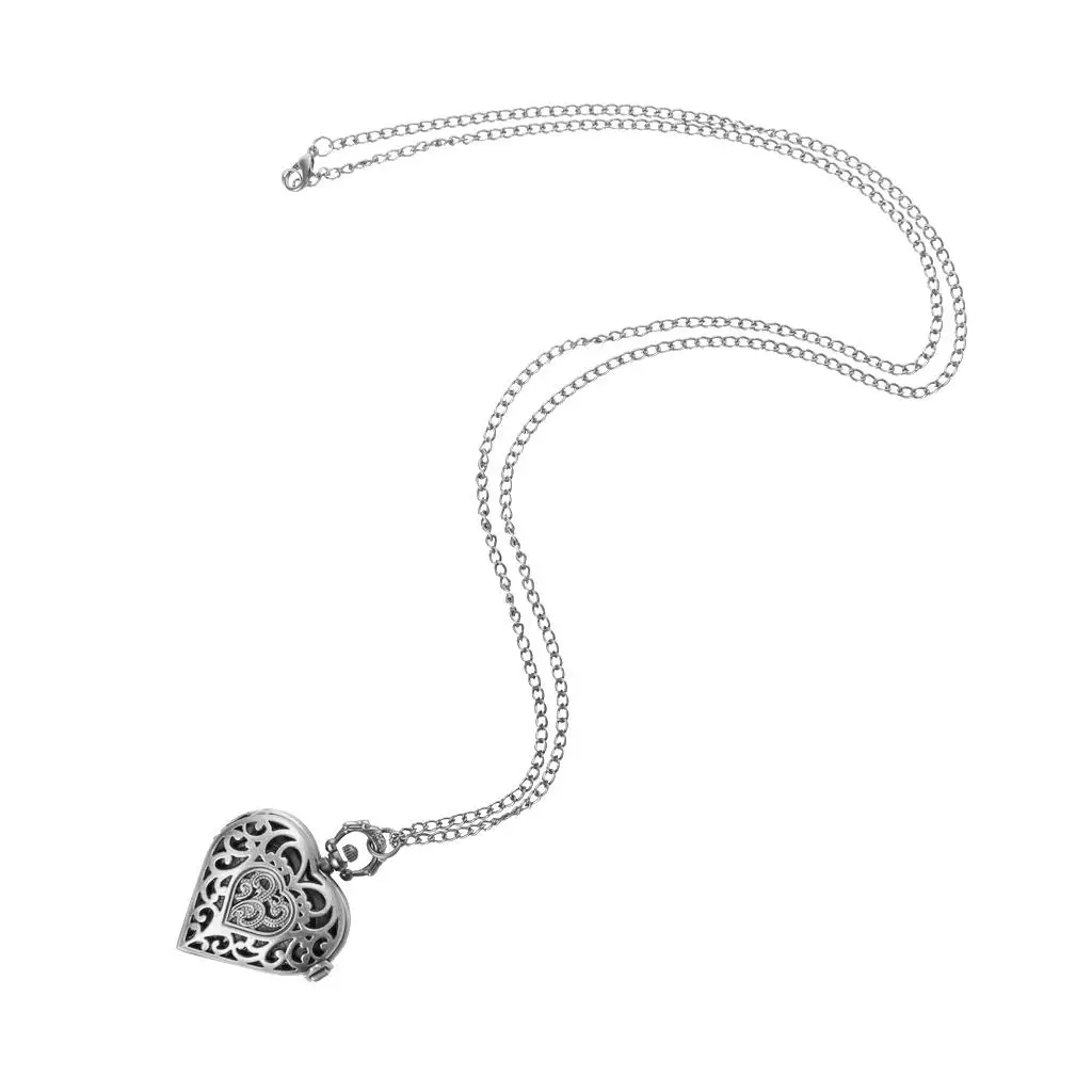 Heart Necklace Pendant Watch Gusset  Watch Quartz Pendant Silver with