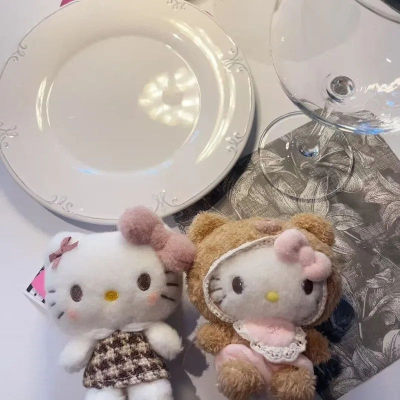 サンリオかわいいモカチェック柄漫画シナモロールメロディーハローキティクロミぬいぐるみペンダント冬チェックキティおもちゃキーホルダーギフト