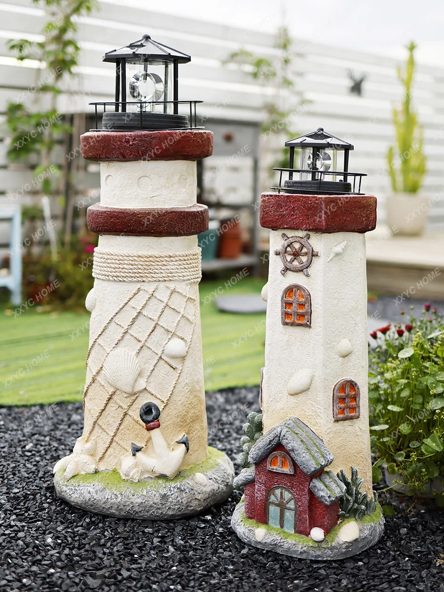 Mediterranean Solar Lighthouse Ocean Wind Small Night Lamp Ornaments Courtyard Decoration Decorative Crafts