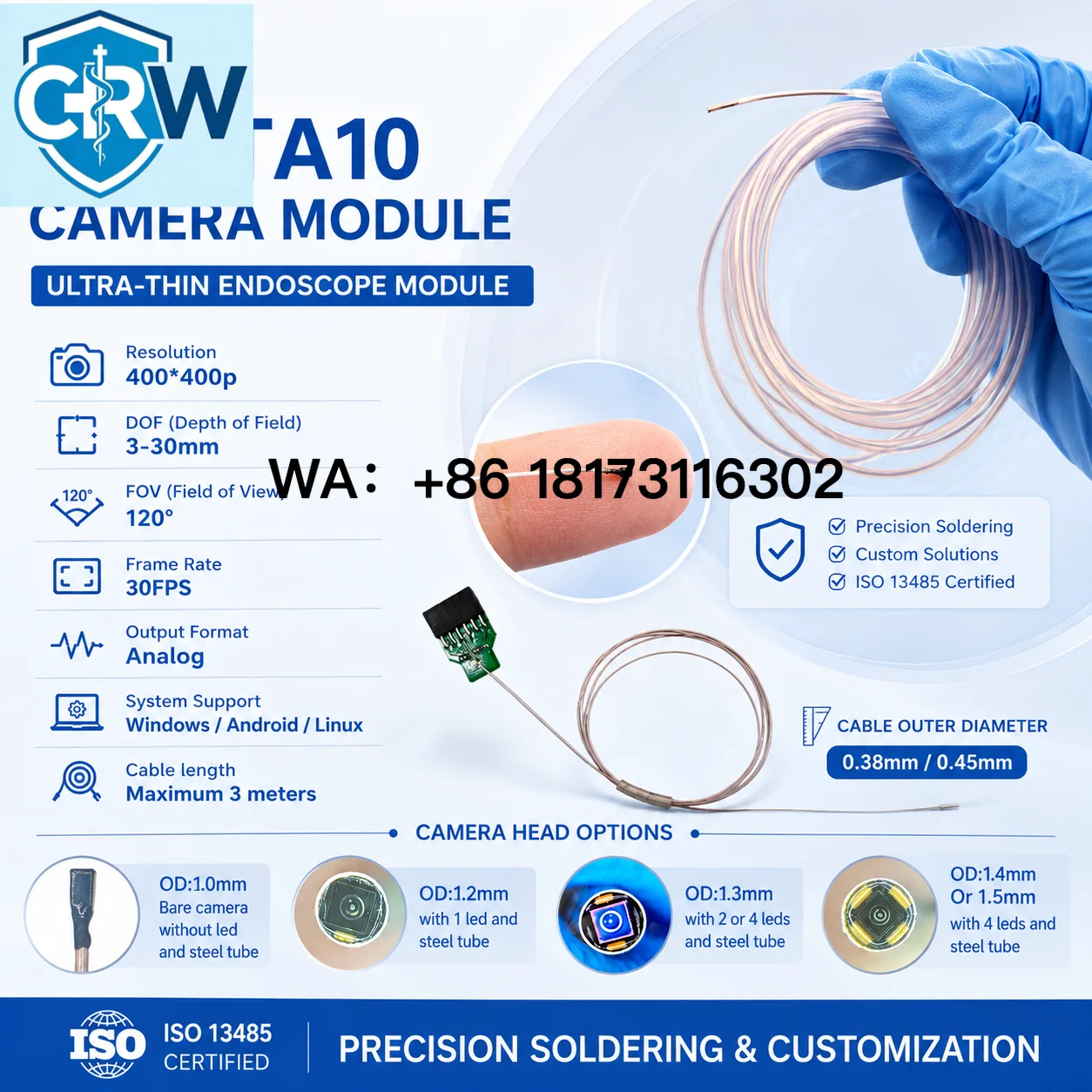 CRW Micro  ultra Thin Custom Cable OCHTA10  Module Single Use    Chip on Tip 0.65*0.65mm