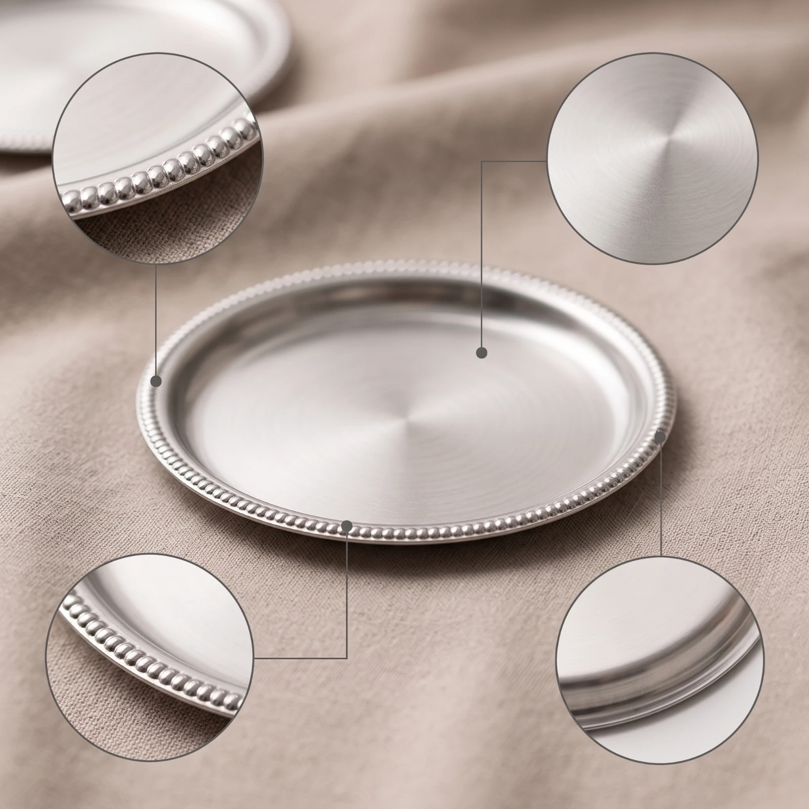 6 Pieces Coaster with Raised Rim Reflective Metal Cup Tray Table Mat Shiny Coasters Washable for Hosts, Tabletop