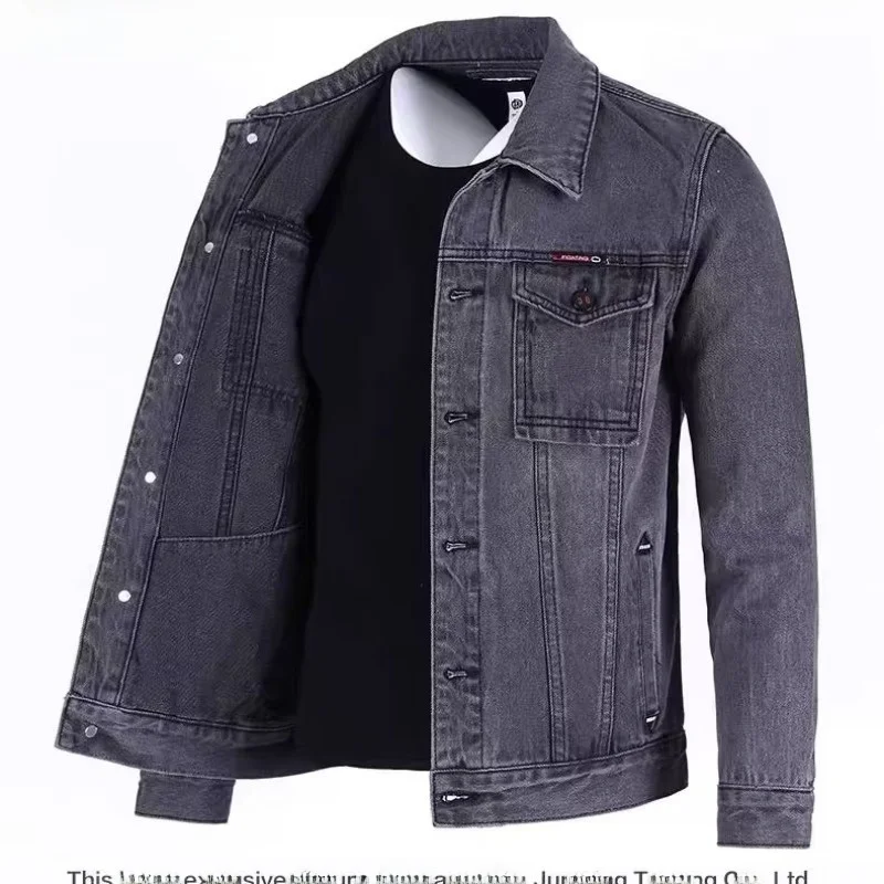 Wear-Resistant Loose Casual Workwear Jeans Jacket for Men Large Size Multi-Pocket Loose Fit Denim Coat Youth Trend Autumn Season