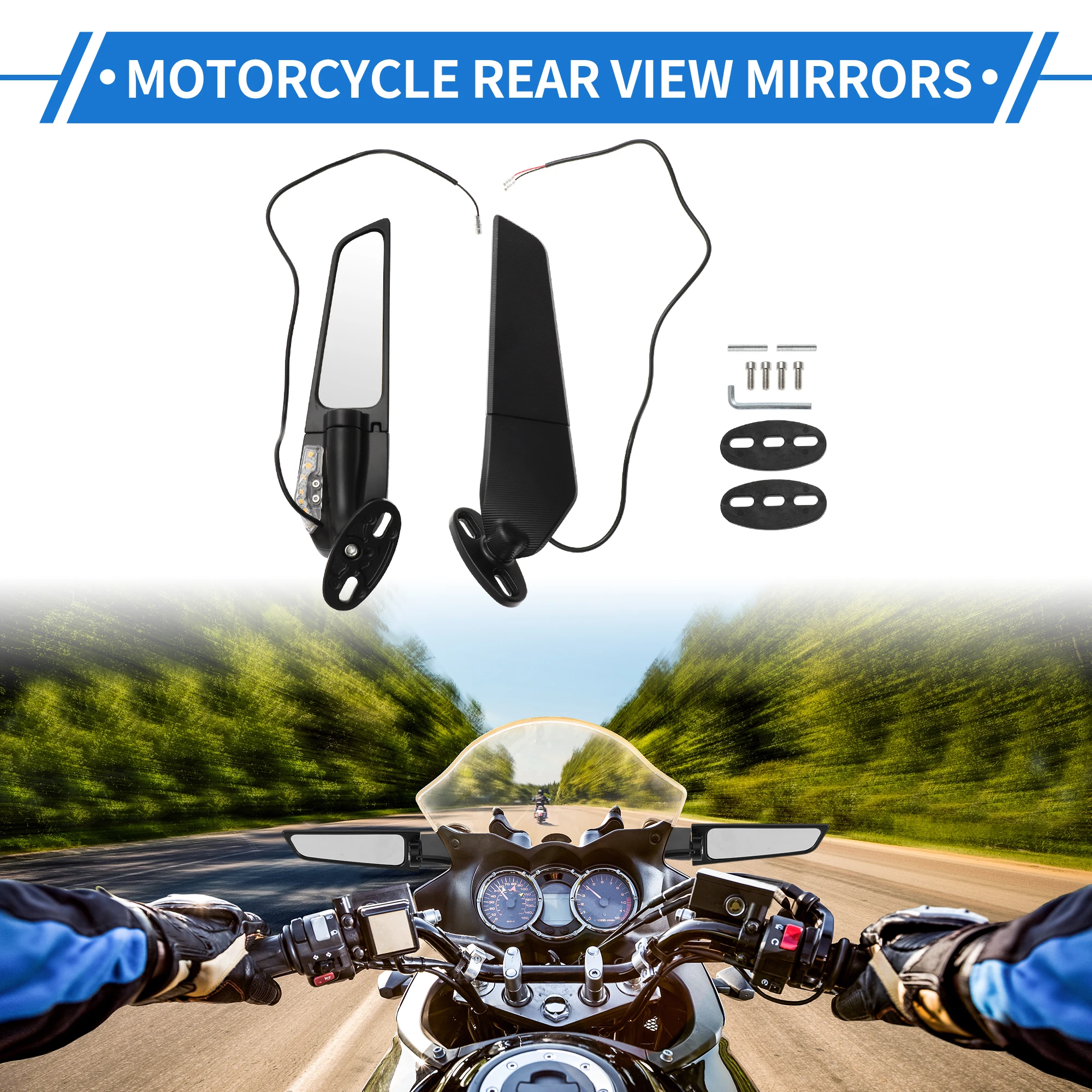 

Motoforti Motorcycle Rear View Mirrors Side Rearview Mirror M6 Polygonal Shape for Honda VTX1800 Yellow White Light Color