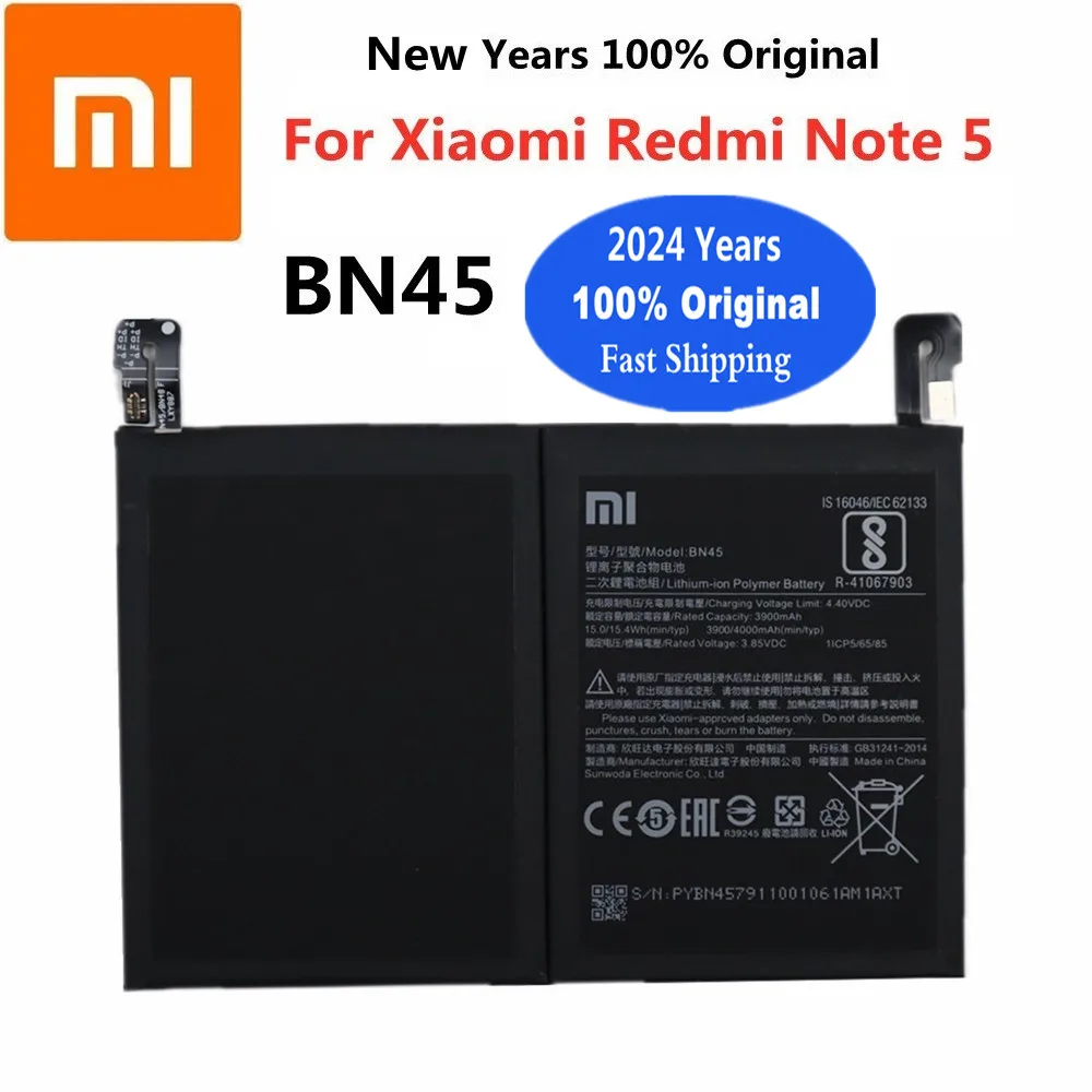 2024 Years New Xiao mi 100% Original Battery BN45 For Xiaomi Redmi Note 5 Note5 4000mAh High Quality Mobile Phone Battery