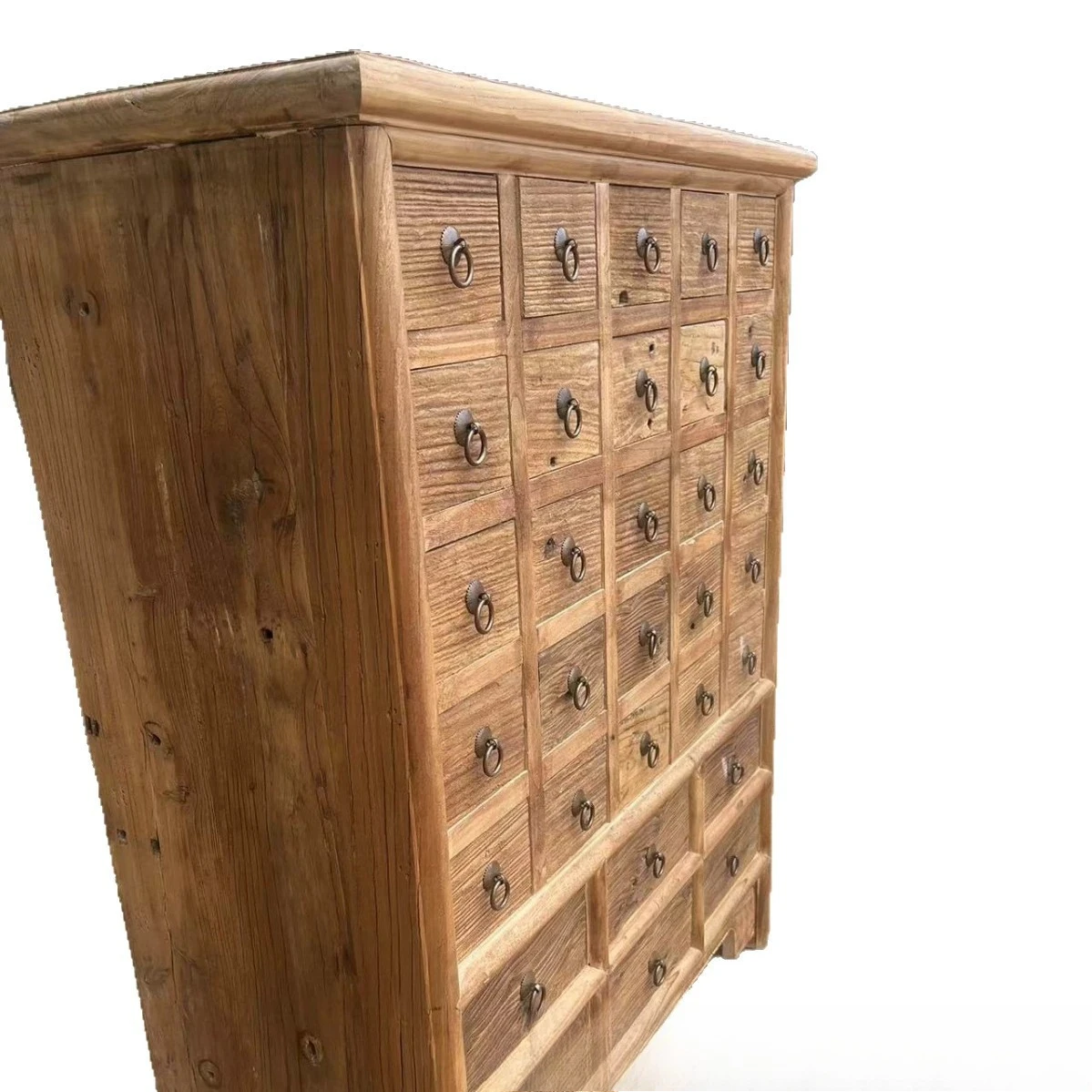Old elm traditional Chinese multi-grid classical materials display cabinet, bucket  old door panel solid wood weathered