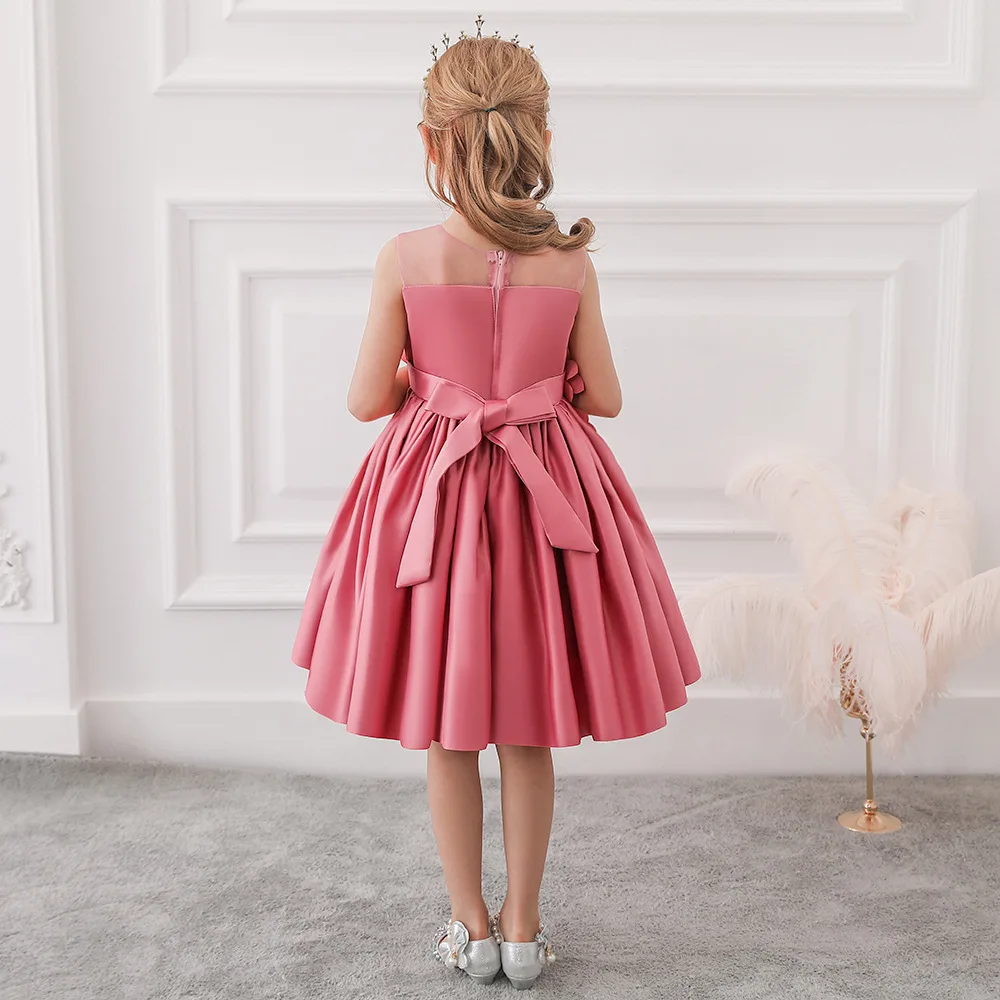 Robe d'été en satin rose pour filles de 2 à 12 ans, tenue de soirée, de Rh, d'anniversaire, de couleur verte