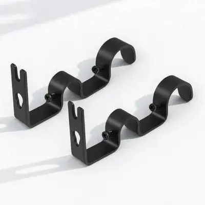 

2pcs Curtain Holder Set 2 Black Iron Dual Brackets Hardware Sturdy Easy Install Window Door Decor Accessories